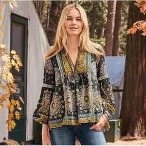 SUNDANCE Carrina Floral Boho Peasant Long Sleeve Blouse Top, Size X-Small